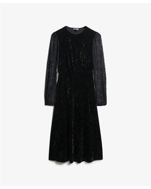 Superdry Robe Robe mi-longue manches en dentelle en velours - Noir