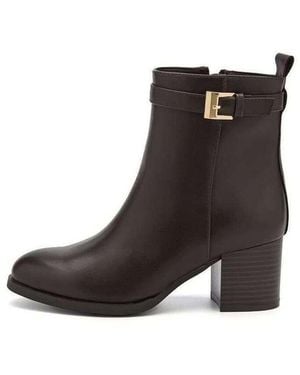 Vera Collection Bottines Bottines Élégantes À Talon Bloc Et Bride Décorative - Marron