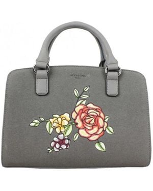 Hexagona Sac à main Sac à main rigide bi-matière - Gris motif fleur