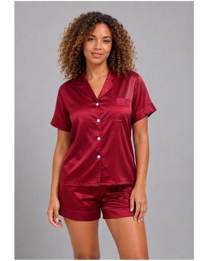 Kebello Ensembles de pyjama Pyjashort fluide en satin F, Bordeaux - Rouge