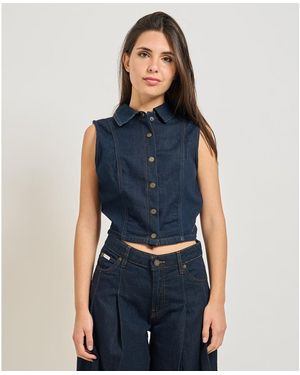 Guess Chemise Chemise en denim cropped - Bleu
