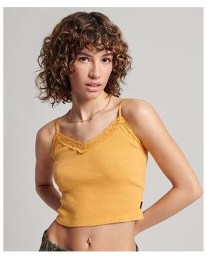 Superdry Debardeur Haut caraco à bordure en dentelle côtelée - Multicolore