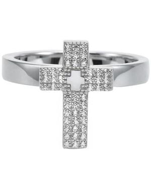 Orusbijoux Bijoux Bague Argent Rhodié Croix Sertie De Zirconium - Métallisé