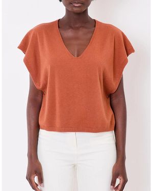 La Fiancee Du Mekong Sweat-shirt Pull maille sans manche col V SATINKA - Orange