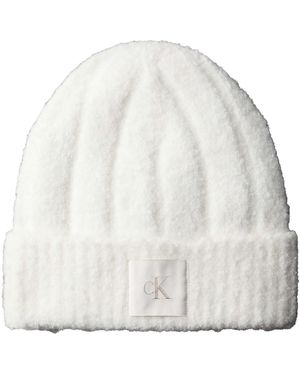 Calvin Klein Bonnet Ck Patch Boucle Beanie - Blanc