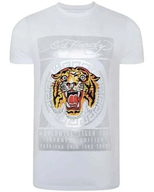 Ed Hardy T-shirt Tile-Roar T-Shirt White - Blanc