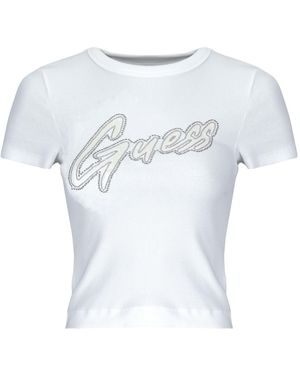 Guess T-Shirt Korte Mouw Ss Cn Rib Logo Tee - Wit