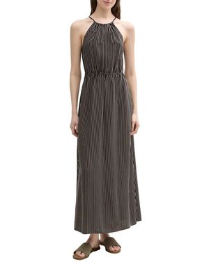 Tom Tailor Robe Robe longue Black Beige Stripe - Noir