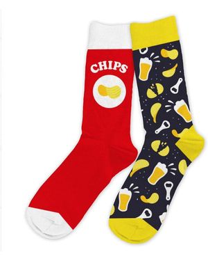 Sud Trading Chaussettes Chaussettes chips apéro dépareillées - Rouge