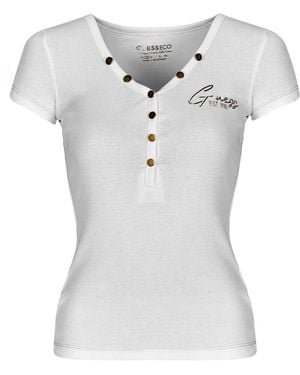 Guess T-Shirt Henley Olympia - Bianco