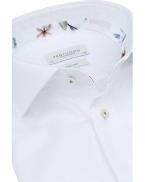 Profuomo Chemise Chemise Twill Blanc - Bleu