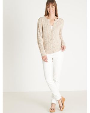 Daxon Gilet Cardigan Maille Fantaisie - Blanc