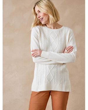 Daxon Pull by - Pull à torsades encolure ronde - Blanc