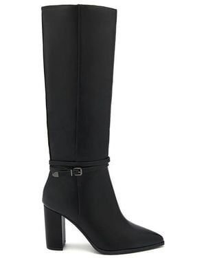 Vera Collection Bottes À Talon Bottes Bout Pointu À Talon Carré - Noir