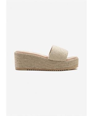 Vera Collection Sandales Mules compensées à bride large, Beige - Blanc