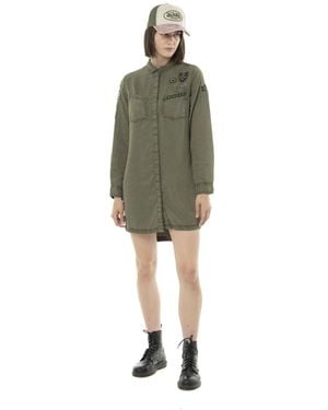 Von Dutch Robe courte Robe Chemise délavée manches longues avec patchs - Vert