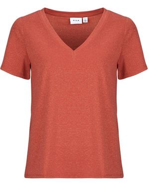 Vila T-Shirt Viluxi Glitter V-Neck - Rosso