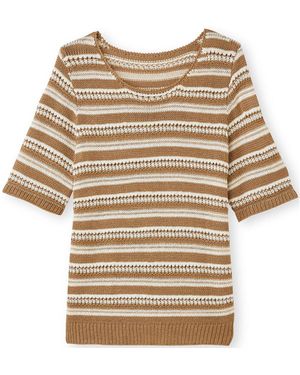 Daxon Pull by - Pull maille ruban brillante - Marron