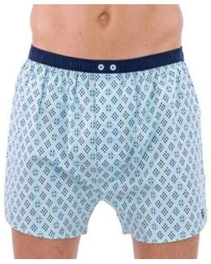 Mariner Pyjamas / Chemises de nuit Caleçon flottant en pur coton popeline motif losange - Bleu