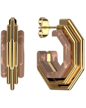 Les Georgettes Boucles oreilles Créoles Graphique doré et rose - Métallisé