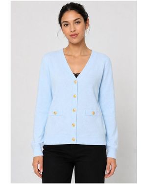 Kebello Pull Pull Cardigan Col V F, Ciel - Blanc