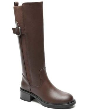 Vera Collection Bottes Bottes Cavalières À Talon Bloc Et Boucles - Marron