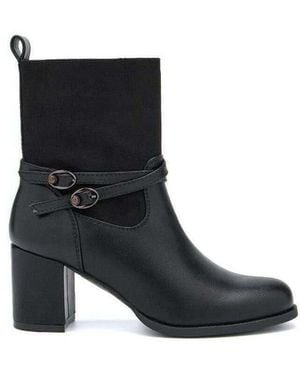 Vera Collection Bottines Bottines Bi-Matières À Talon Et Brides Croisées Bouclées - Noir