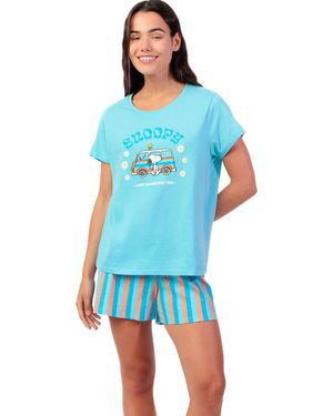 Admas Ensembles De Pyjama Pyjama Short T-Shirt Snoopy Van Peanuts - Bleu