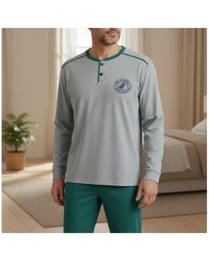 Ozabi Pyjamas Chemises De Nuit Pyjama Homme Doublé Polaire Écusson Brodé C2720 Gris - Vert