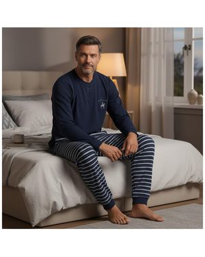 Ozabi Pyjamas Chemises De Nuit Pyjama Homme Doublé Polaire Écusson Brodé X2753 Marine - Multicolore