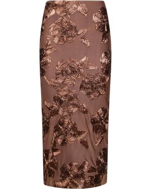 ROTATE BIRGER CHRISTENSEN Flower Mesh Pencil Skirt - Brown