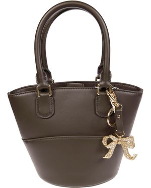 トートバッグ Self-Portrait Shopper Dark Brown Leather Charm Tote Bag – self-portrait-US