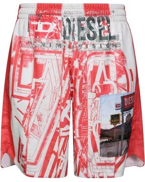 DIESEL P-Kurt Photo Patches Graphic Printed Shorts - Red