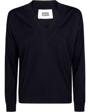 Alpha Studio Maglia Collo V Manica Lunga - Blu