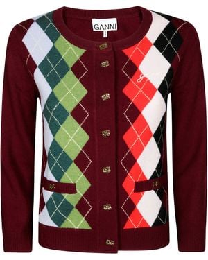 Ganni Cashmere Wool Mix Cardigan - Red