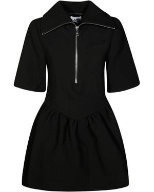 Ganni Bonded Crepe Mini Dress - Black