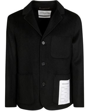 Amaranto Patch Pocket Wool Blazer - Black