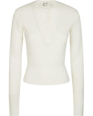JW Anderson Ls Waffle Henley Top - Bianco