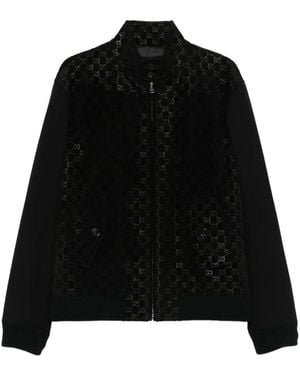 Gucci 'Gg' Leather Bomber Jacket - Black
