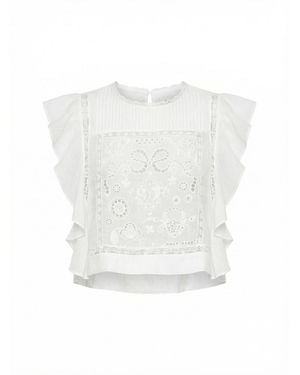Self-Portrait Ramie Lace Frill Top - White