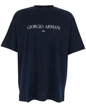 Giorgio Armani Crewneck T-Shirt With Logo Lettering On The Front - Blue