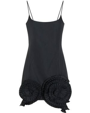 Blumarine Short Taffeta Dress With Pleated Roses - Black