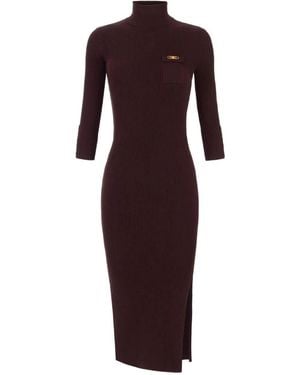 Elisabetta Franchi Turtleneck Ribbed Dress - Purple