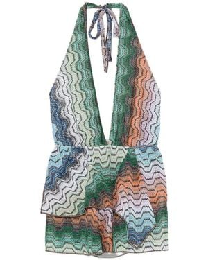 Missoni Zigzag-Knit Ruffled Mini Dress - Blue