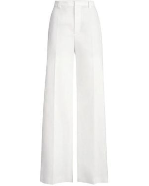 Brunello Cucinelli Cotton And Paper Yarn Diagonal Loose Flared Pants With Monili - White