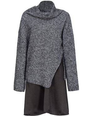 Pinko Layered Midi Dress With Textured Knit - Gray