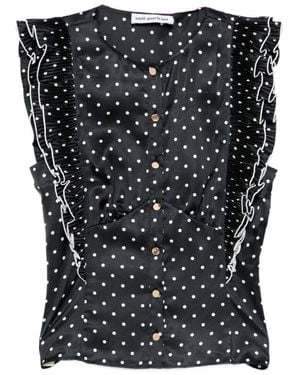 Self-Portrait Polka Dot Frill Top - Black