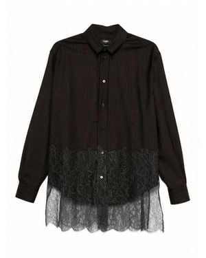 Fendi Pinstriped Wool Shirt With Lace - Black