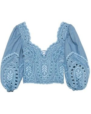 Charo Ruiz Bass Laced Puffed-Sleeve Top - Blue