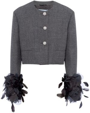 Prada Cropped Jacket With Feather - Grey